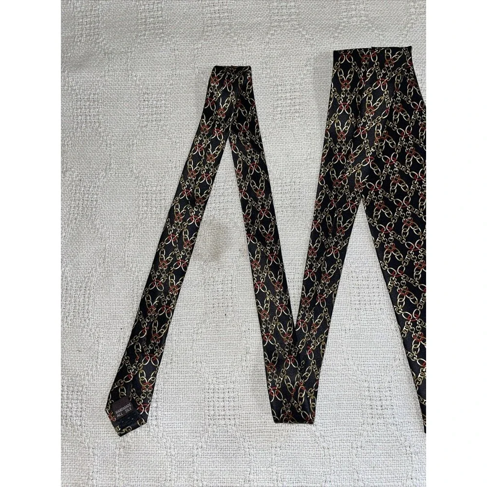 Ashford & Brooks Men’s Dress Tie Size 57” 3.75” Black Chain Motif Silk Business